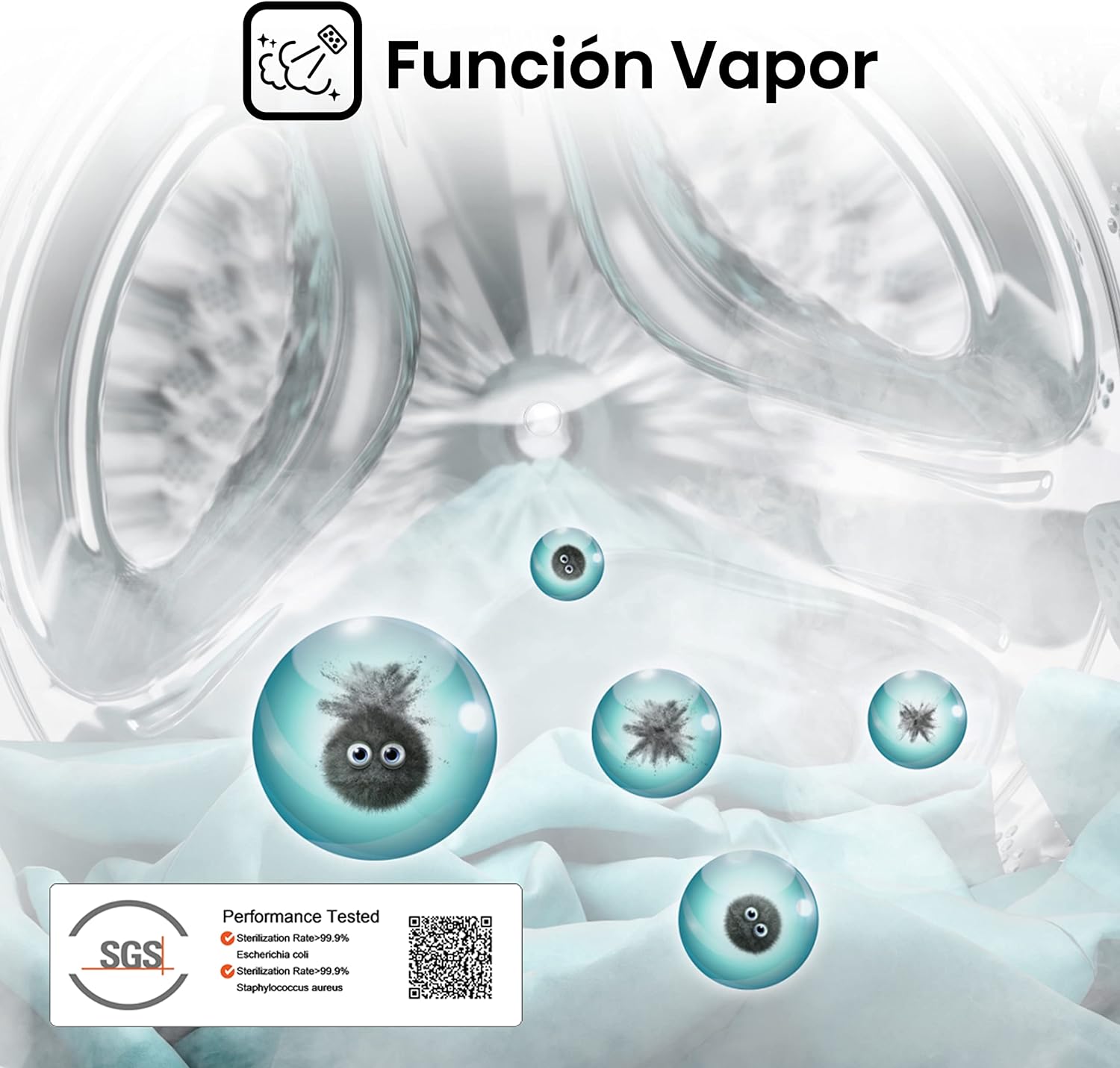 Hisense WFQP8014EVM - Lavadora con Vapor, Clase A, Carga Frontal 8 Kg, 1400 rpm, 16 Programas, Control de balanceo inteligente del tambor, Display LED, Programa rápido, Bloqueo Infantil [Clase de eficiencia energética A]