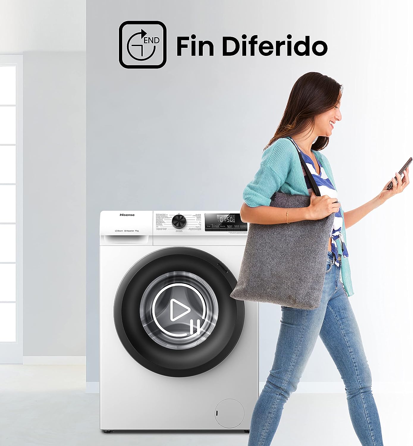 Hisense WFQP8014EVM - Lavadora con Vapor, Clase A, Carga Frontal 8 Kg, 1400 rpm, 16 Programas, Control de balanceo inteligente del tambor, Display LED, Programa rápido, Bloqueo Infantil [Clase de eficiencia energética A]