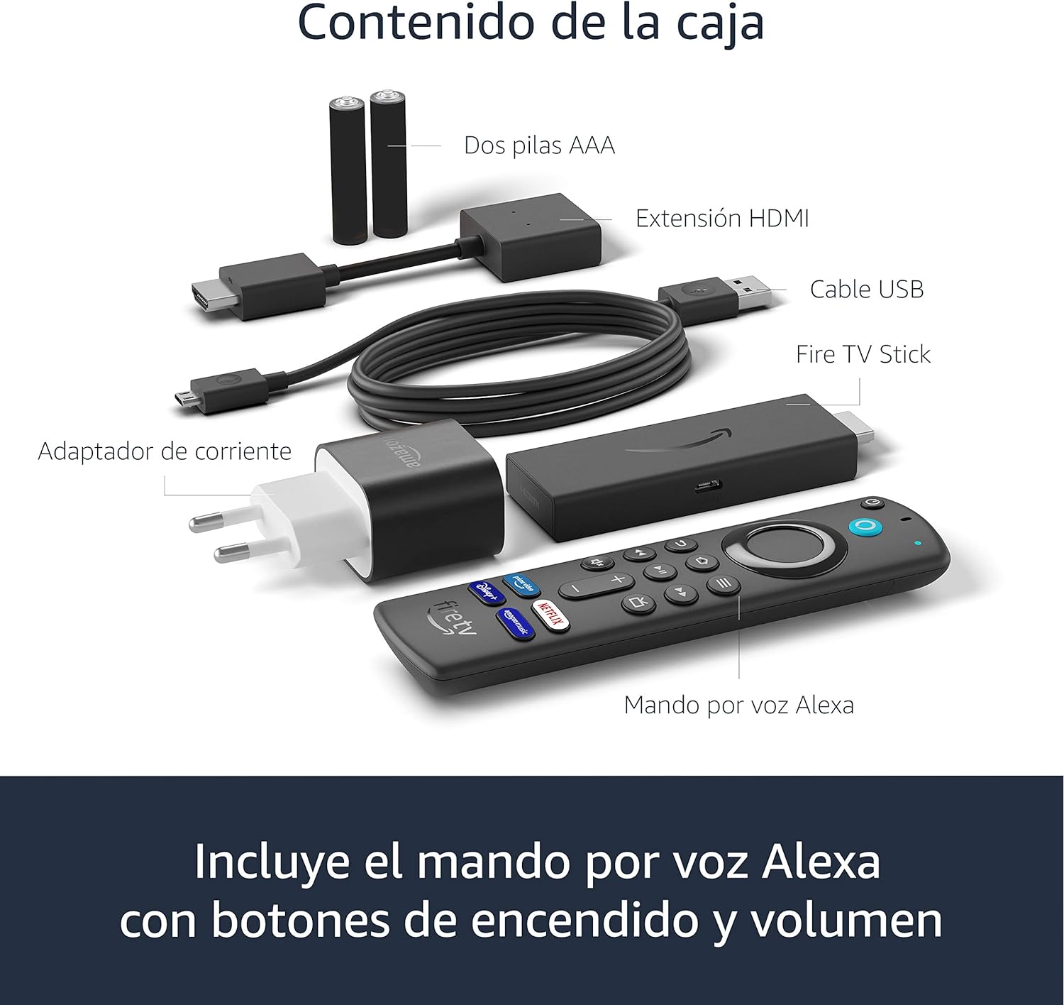 Fire TV Stick con mando por voz Alexa + Cable de alimentación USB Mission (elimina la necesidad de un adaptador de CA)