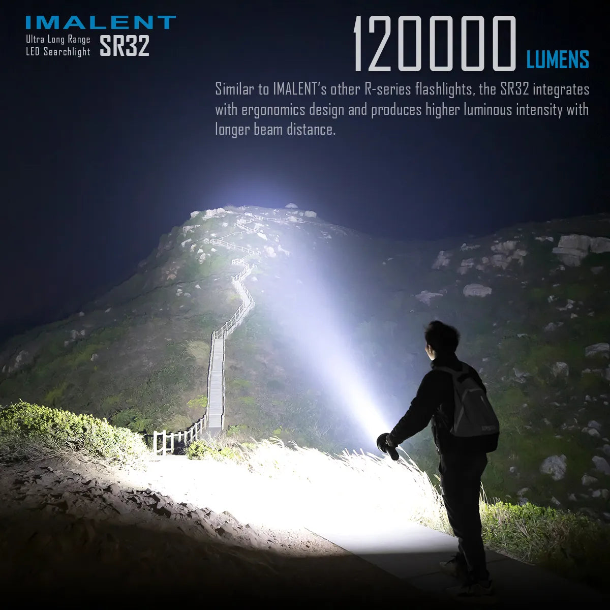 Linterna NASA - linterna recargable de alta potencia, potente, recargable, con 32 LED Cree XHP50.3 Hi-LED, SR32, 120,000 lúmenes.