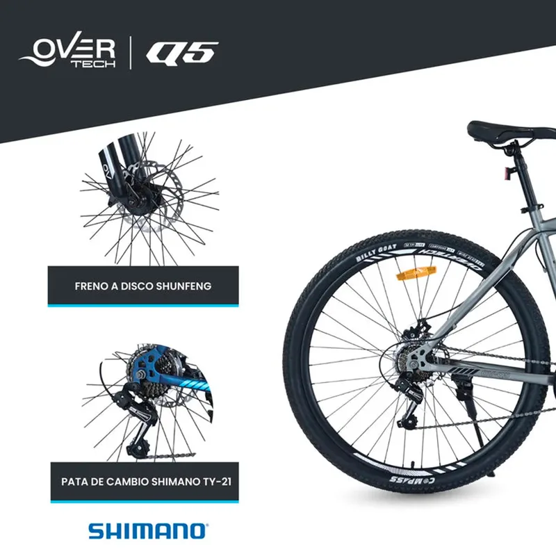 Bicicleta de Montaña Overtech R29 Q5 21v Freno de disco Shimano 12x